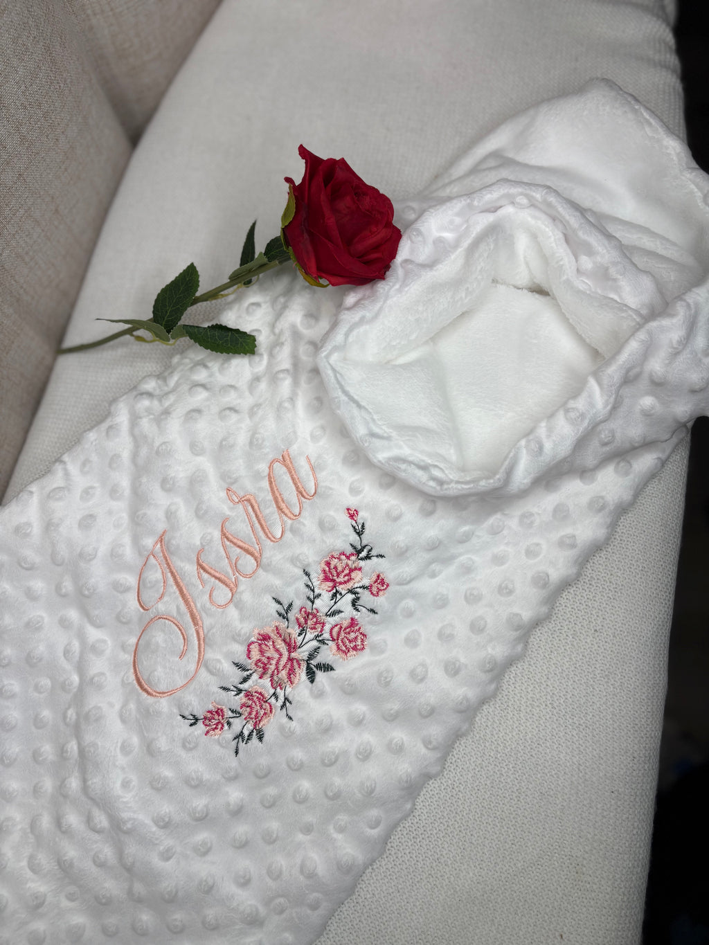 Couverture minky blanc(+3e avec motif)